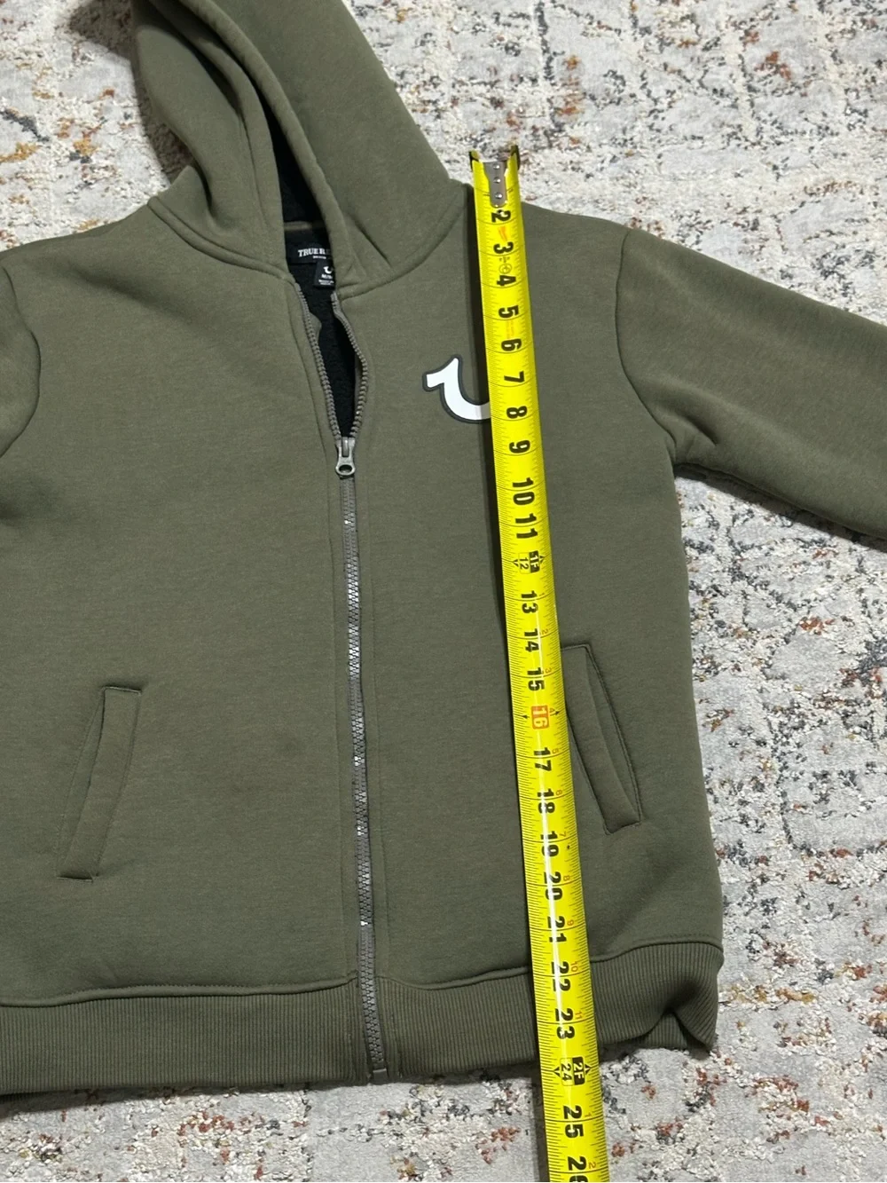 True Religion Olive Green Graphic Fleece-Lined zip up jacket youth M 10/12